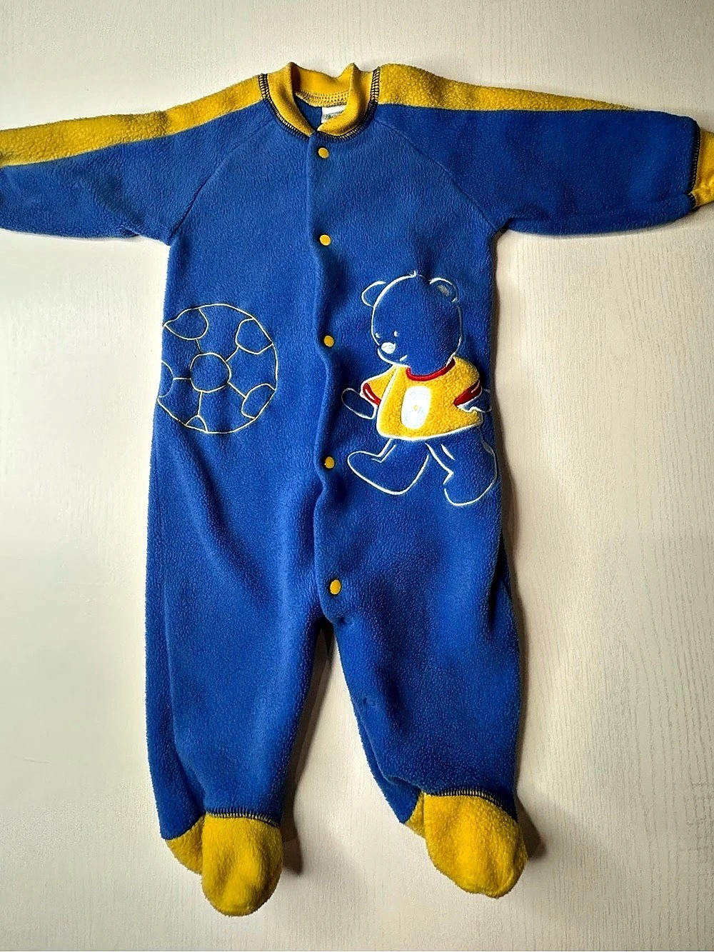 Little Me Baby 9M Blue & Yellow Footed Romper